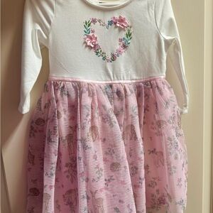 Floral Heart Kids Dress - Pink and White